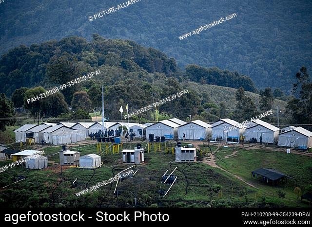 03 February 2021, Colombia, Huila: Tents of Battalion Number 5 for demining stand in the Colombian jungle. The team works with 550 members in the districts of...