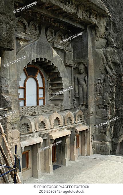 Ajanta cave no. 9, Chaitya facade. Ajanta caves are situated in the Aurangabad district of Maharashtra, India