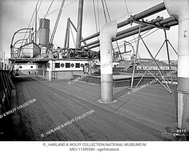 View forward from after deck towards port boat deck. Ship No: 323. Name: Medic. Type: Passenger/Cargo Ship. Tonnage: 11985. Launch: 15 December 1898