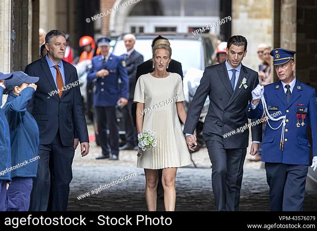 Princess Maria Laura and William Isvy pictured after the official wedding at the Brussels City Hall, of Princess Maria-Laura of Belgium and William Isvy