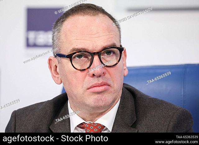 RUSSIA, MOSCOW - NOVEMBER 30, 2023: Gazprom Leasing general director Maxim Kalinkin is seen during the Russia – India teleconference discussing development...