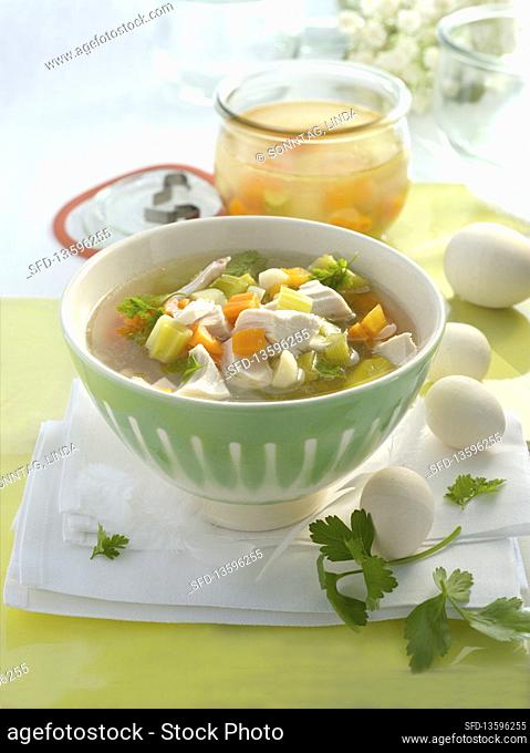Poultry soup from a jar with vegetables