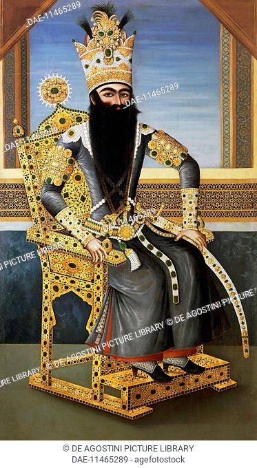 Portrait of Fath Ali Shah (1762-1834), ca 1805, king of Persia from 1797 to 1834, an unknown artist, oil on canvas. 19th century Persia