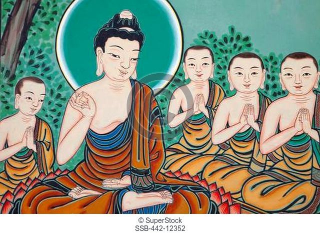 Mural depicting Life of Buddha, Jogyesa Temple, Seoul, South Korea