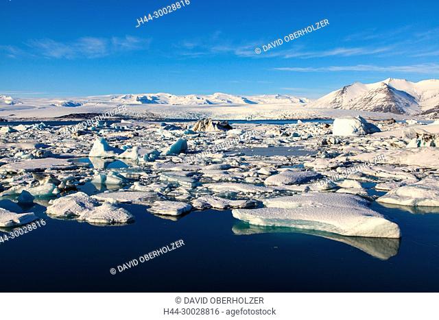 Mountains, Breidamerkurjökull, ice, floes, Europe, glacier, glacier lagoon, Island, Jökulsarlón, sceneries, volcano island, water, winter