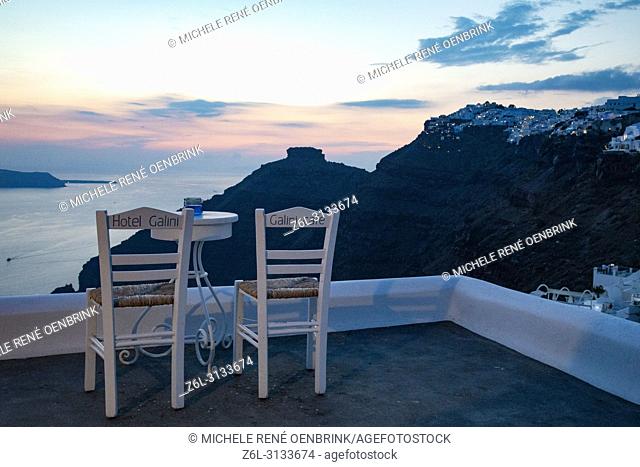 Famous Hotel Gallini Cafe overlook at Santorini Greece