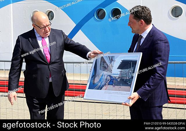 10 May 2021, Mecklenburg-Western Pomerania, Rostock: After the official commissioning of the new shore power facility for cruise ships at the 12th National...