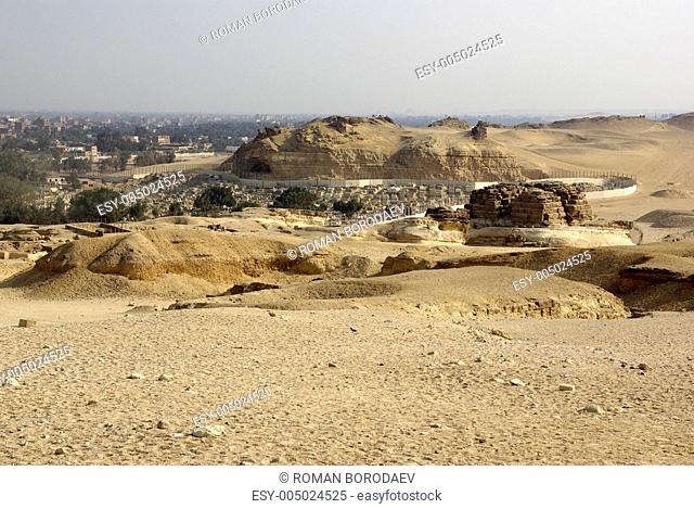 View of Cairo. Desert near pyramids and Sphinx