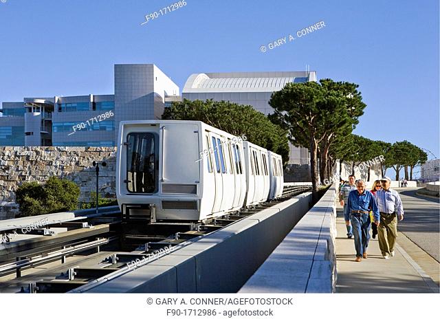 Tram approaches The J Paul Getty Museum in Los Angeles, CA