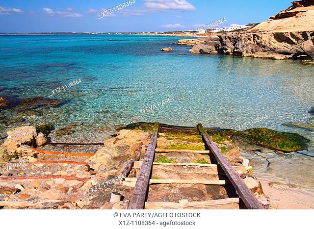 The pier of Es Caló des Mort in the island of Formentera Baleares, Spain