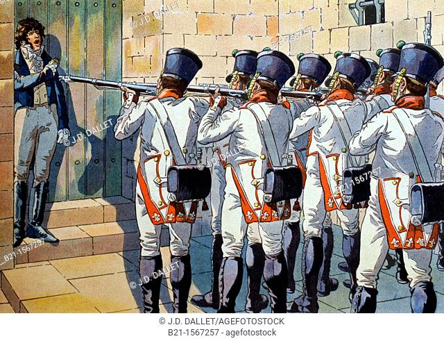 History-France- Execution of Murat in Italy  Waterpainting by Job  Joachim-Napoléon Murat born Joachim Murat, 25 March 1767 – 13 October 1815