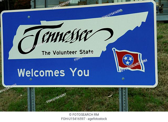 TN, Tennessee, Welcome sign, Tennessee The Volunteer State, stateline