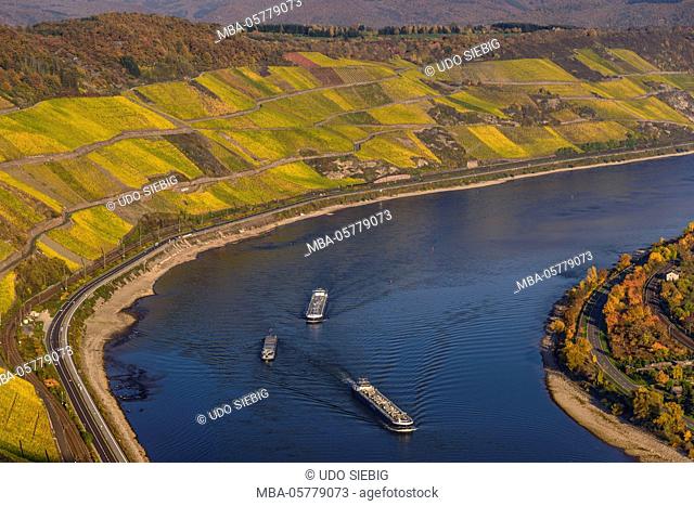 Germany, Rhineland-Palatinate, upper Middle Rhine Valley, Boppard, Rhine loop west part, Bopparder Hamm, view from the Gedeonseck