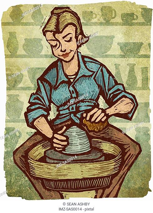 A woman using a pottery wheel