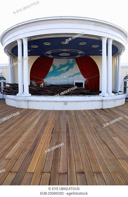 New decking with the bandstand full of old planks the day timber was washed up on the beach from the Greek registered Ice Princess which sank off the Dorset...