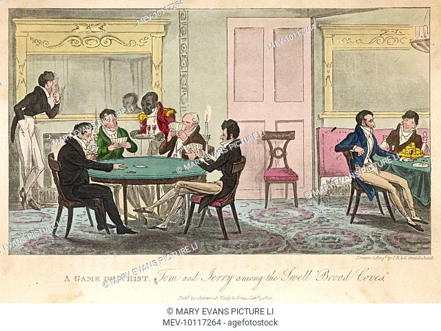 A Game of Whist: Tom and Jerry among the Swell 'Broad Coves' - indulging in a hand or two of cards at a plush gentleman's club