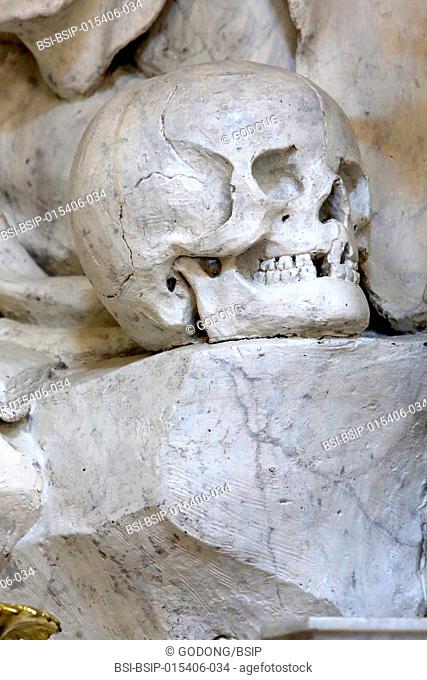 Skull. St. Bruno. Statue. Jacques Sarrazin. 1628. Virgin's chapel. St. Bruno les Chartreux's church. Lyon. France