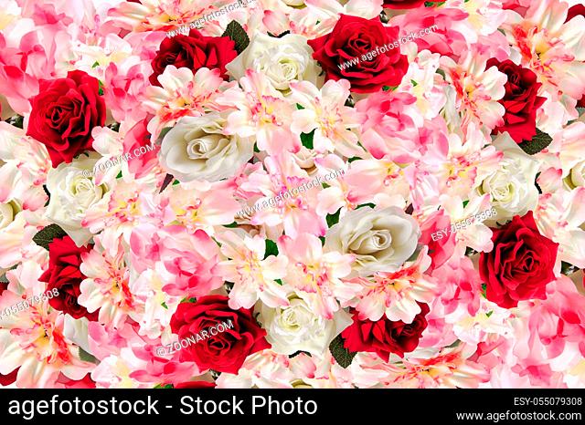 Floral background. Bright green texture of various flowers. The concept of spring and summer, nature, ecology. Theme of romance, love, Valentine's day