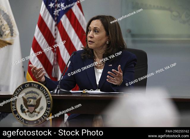 United States Vice President Kamala Harris heads a roundtable with area leaders at the Los Angeles County Federation of Labor, AFL-CIO