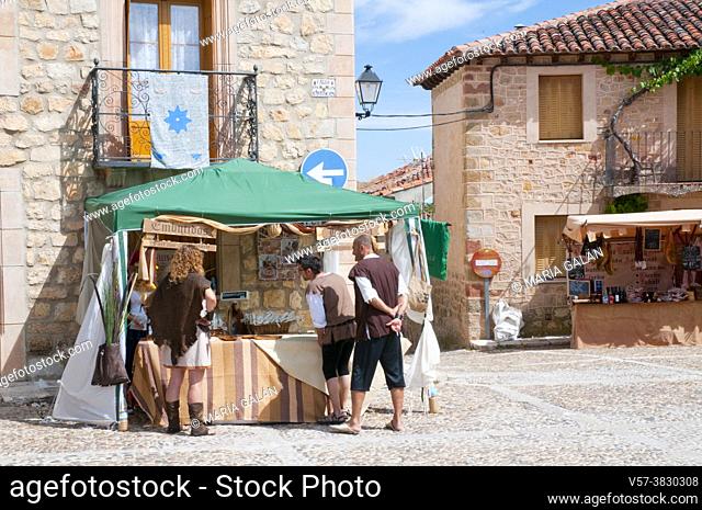 Vendor stall in the street. Medieval Days, Sigüenza, Guadalajara province, Castilla La Mancha, Spain
