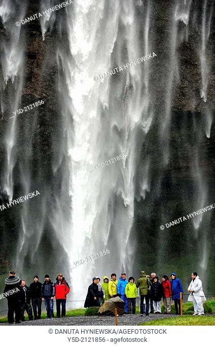 tourists in front of Seljalandsfoss , Iceland