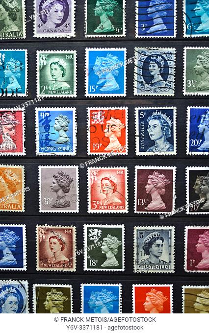 Postage stamps representing the queen Elizabeth II. These stamps are from different countries of the Commonwealth