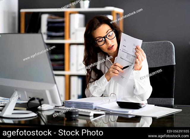 Professional Accountant Showing Sale Tax Invoice In Video Conference Call