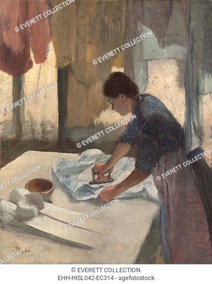 Woman Ironing, by Edgar Degas, 1878-87, French impressionist painting, oil on canvas. Degas was interested in laundresses' movements, postures