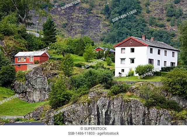 Houses in a village, Flam, Aurlandsfjord, Sogn Og Fjordane, Norway