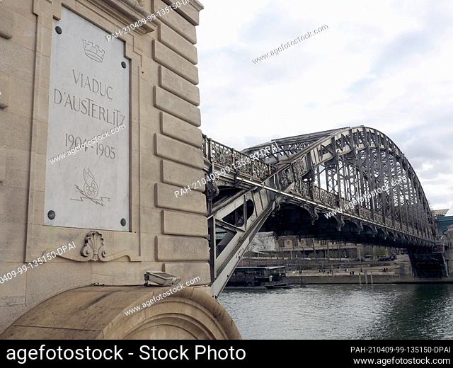 27 March 2021, France, Paris: The bridge over the Seine near Paris-Austerlitz station is named after the Battle of Austerlitz, which Napoleon won in 1805