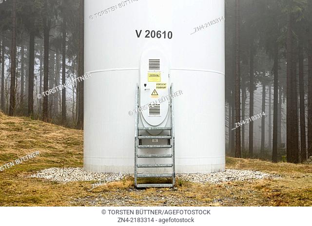 Base of a Vestas V90 Wind Turbine Operated by the Upper Austrian Energie AG in Sternwald Wind Farm. Austria