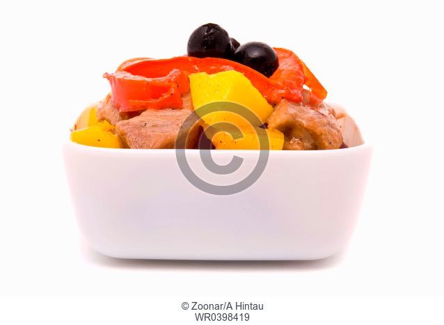 Stewed pork in fruit sauce with sweet pepper