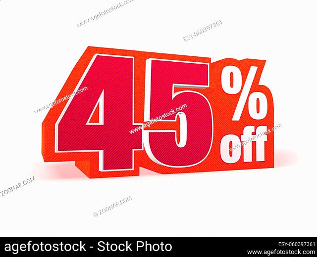 Discount price sign in red wool look, isolated on white background, 3D rendering