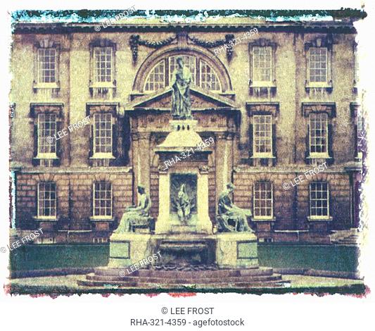 Polaroid Image Transfer of Founders Statue, King's College, Cambridge, Cambridgeshire, England, United Kingdom, Europe