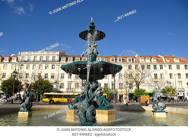 One of the two fountains on Praça do Rossio, also called Praça Dom Pedro IV. Baixa-Restauradores area, Lisbon, Portugal
