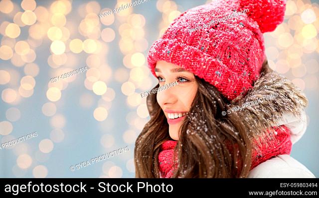 smiling teenage girl outdoors in winter