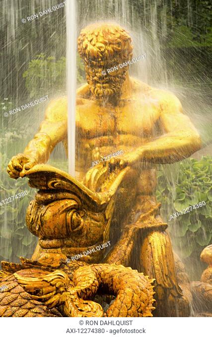 Oranzhereiny Fountain depicting a triton grappling with the jaws of sea monster, Peterhof's Fountains at the Summer Palace, near St