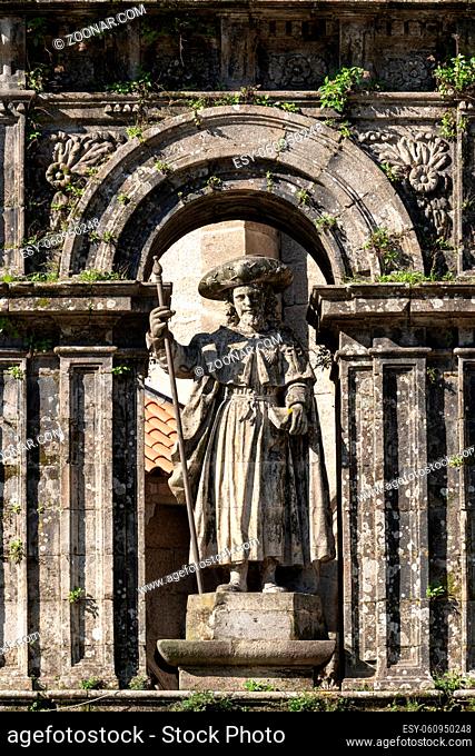 Sculpture of the Apostle Santiago on East facade of Santiago de Compostela Cathedral