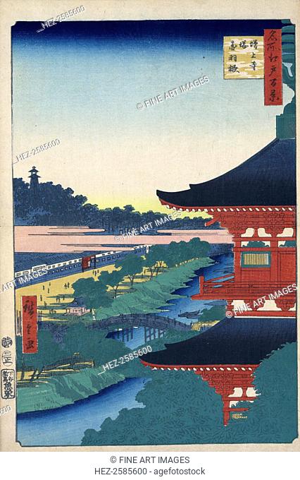The Pagoda at Zojoji Temple at Akabane (One Hundred Famous Views of Edo), 1856-1858. Hiroshige, Utagawa (1797-1858). Found in the collection of the State...