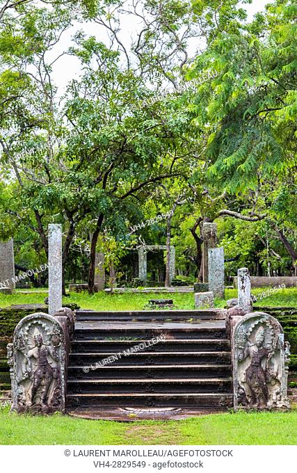 Nagaraja Guardstones at the Ruins of the Monastic Residential Complex, Ahbayagiri Monastery, Sacred City of Anuradhapura, North Central Province, Sri Lanka
