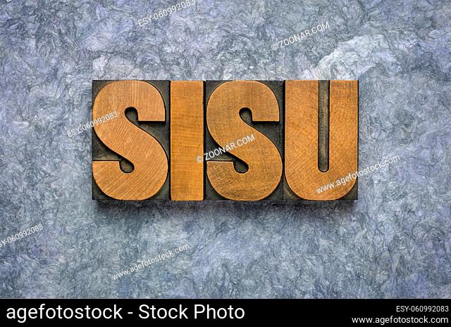 sisu - Finnish concept of lifestyle and national character, word abstract in vintage letterpress wood type against handmade paper