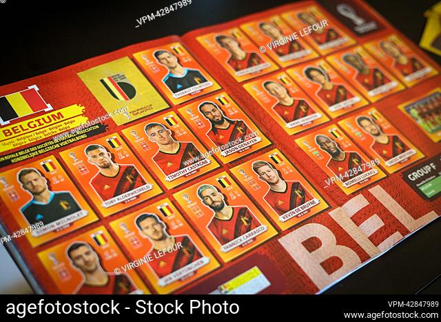 Illustration picture shows the Belgian Red Devils stickers, during the presentation of the Panini sticker collection covering the upcoming 2022 FIFA World Cup...