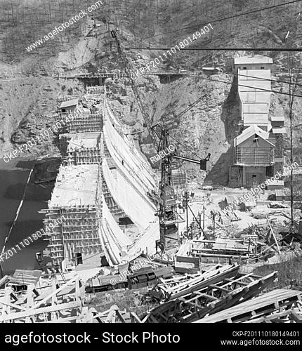 ***APRIL 29, 1953, FILE PHOTO*** Construction of a dam on the Klicava River near Krivoklat - the dam will create a lake that will be 3