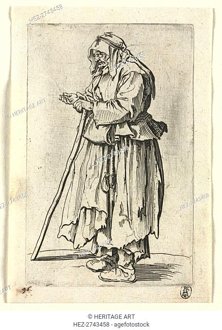 The Beggars: Beggar Woman Coming to Receive Alms, c. 1623. Creator: Jacques Callot (French, 1592-1635)