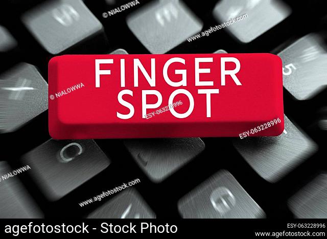 Text caption presenting Finger Spot, Concept meaning Small fluid-filled blisters called vesicles appear on the finger