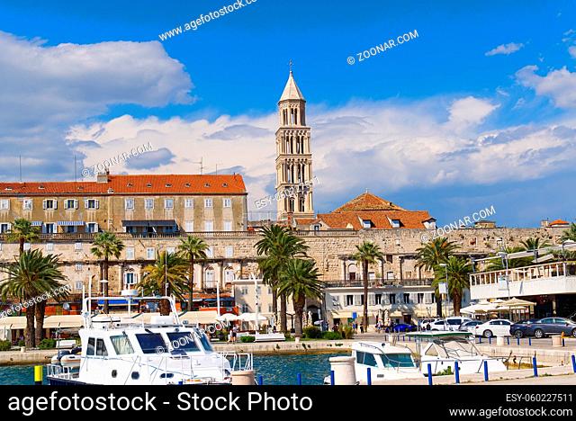 Cathedral of St. Duje bell tower in sunny day, Split, Croatia. Postcard