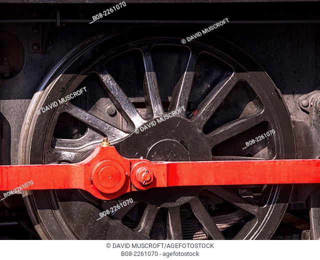 detail of a steam locomotive at Peak Rail Steam Railway at Matlock, Derbyshire, UK
