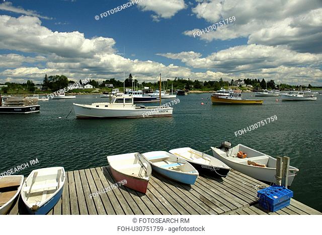 Corea, ME, Maine, Schoodic Peninsula, fishing harbor, dinghies, dock