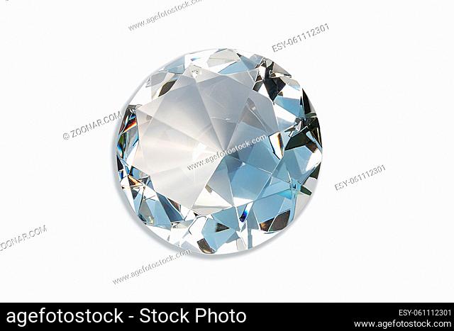 Big decorative diamond isolated on white background. Fake diamond. Luxury concept