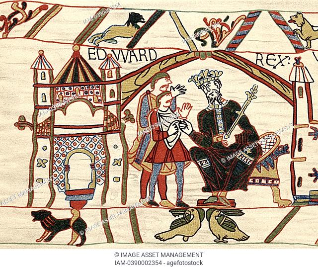 Edward The Confessor c1003-66 Anglo-Saxon king of England from 1042  Edward on his throne  Bayeux Tapestry